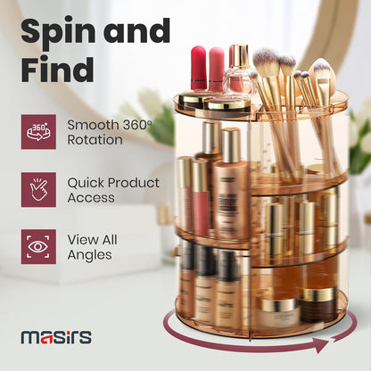 Masirs 360 Rotating Makeup Organizer Countertop - Adjustable Shelf Height - The Perfect Round Spinning Cosmetic Organizer for Bedroom Dresser or Vanity Countertop Storage (Clear)