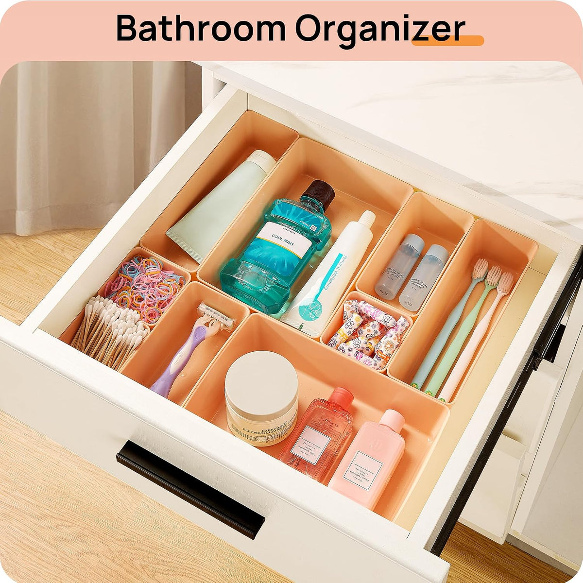 Vtopmart 25 PCS Clear Plastic Drawer Organizers Set, 4-Size Versatile Bathroom and Vanity Drawer Organizer Trays, Storage Bins for Makeup, Bedroom, Kitchen Gadgets Utensils and Office