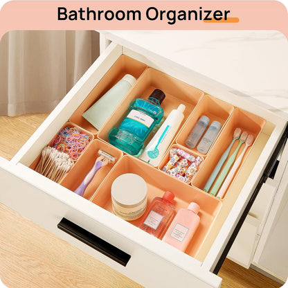 Vtopmart 25 PCS Clear Plastic Drawer Organizers Set, 4-Size Versatile Bathroom and Vanity Drawer Organizer Trays, Storage Bins for Makeup, Bedroom, Kitchen Gadgets Utensils and Office