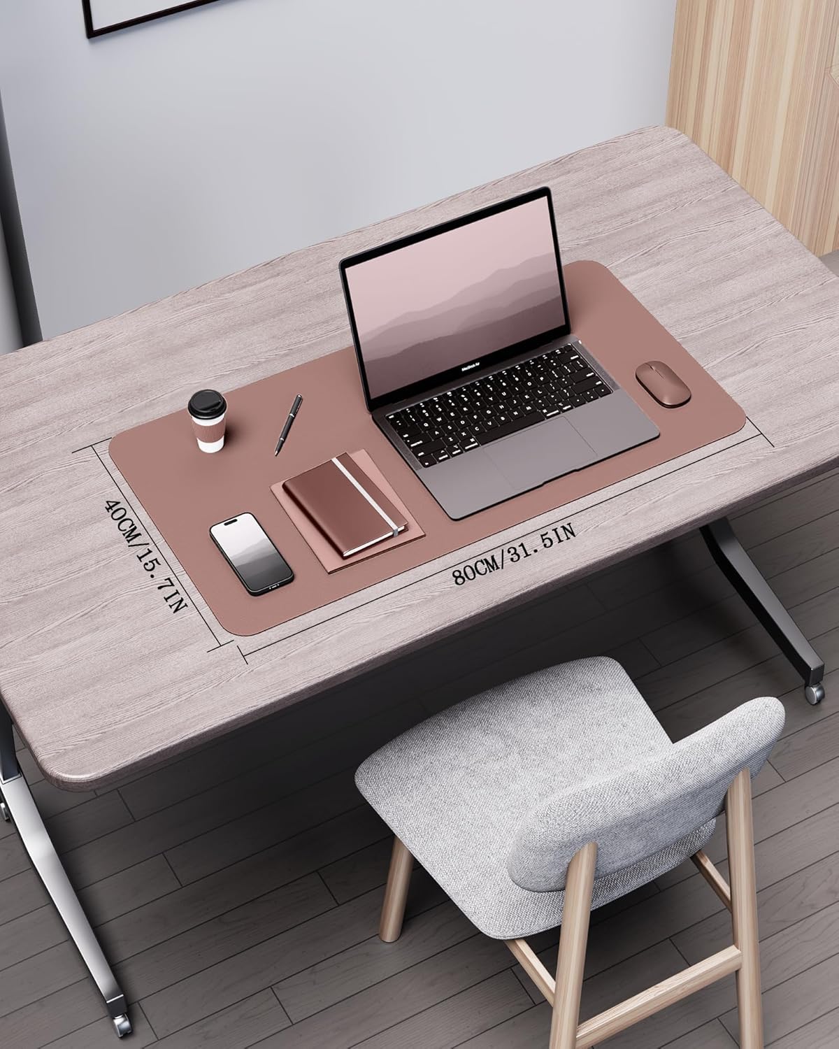 Double-Sided Desk Pad, 31.5"x15.7"Leather Desk Mat, Eco Cork Desk Pad Protector,Large Mouse Pad,Waterproof Desk Blotter for Office/Home(Coffee)