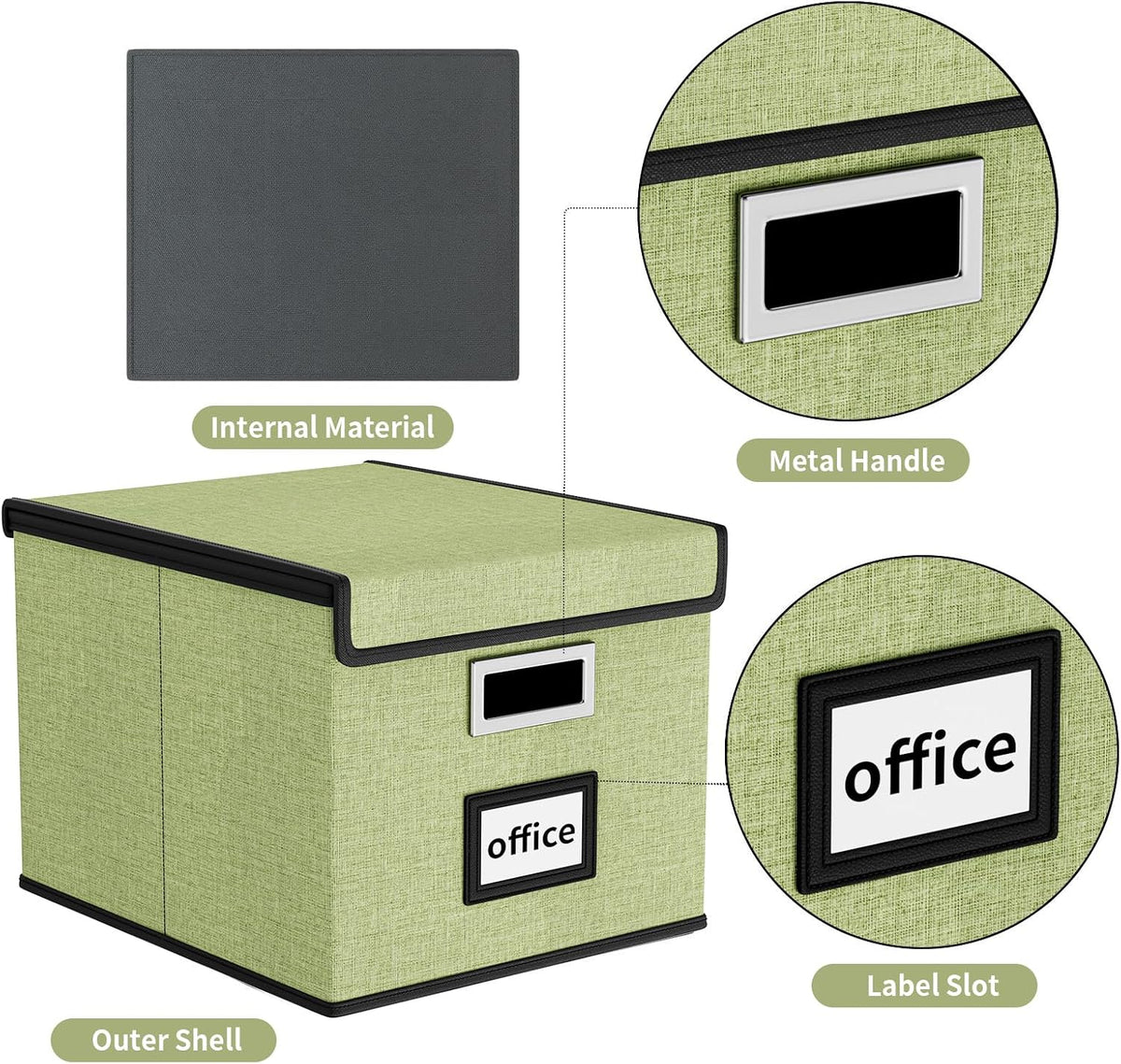 Upgraded Portable File Organizer Box with Lid, Collapsible Linen Hanging Filing Storage Boxes with Plastic Slides, Decorative Home/Office Filing System Box for File and Folders Storage (Gray)