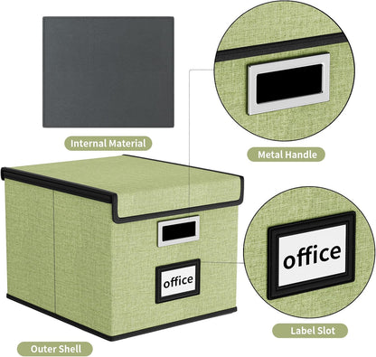 Upgraded Portable File Organizer Box with Lid, Collapsible Linen Hanging Filing Storage Boxes with Plastic Slides, Decorative Home/Office Filing System Box for File and Folders Storage (Gray)