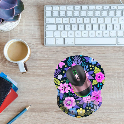 Wrist Support Mouse Pad Anti Slip Rubber Wrist Rest Mousepad 9in X 8in Small Desktop Notebook Mouse Mat for Working and Gaming (M-Pink Floral)