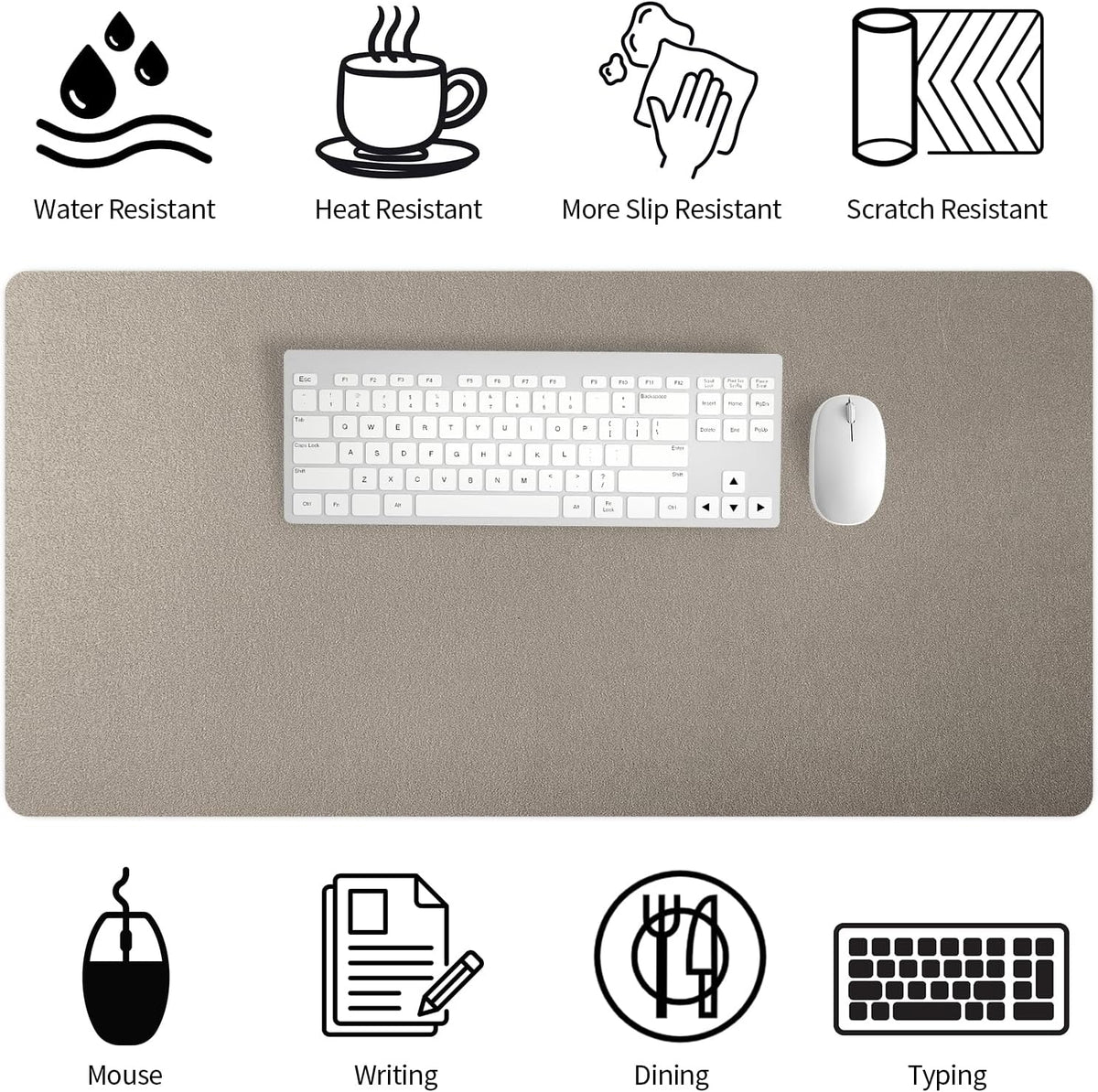 Bloss Leather Desk Pad and Keyboard Wrist Rest, Large Mouse Pad + Keyboard Pad+Mouse Wrist Support, Non-Slip Desk Mat Protector for Office, Home(31.5×15.7 Inches,Beige) - Colors A