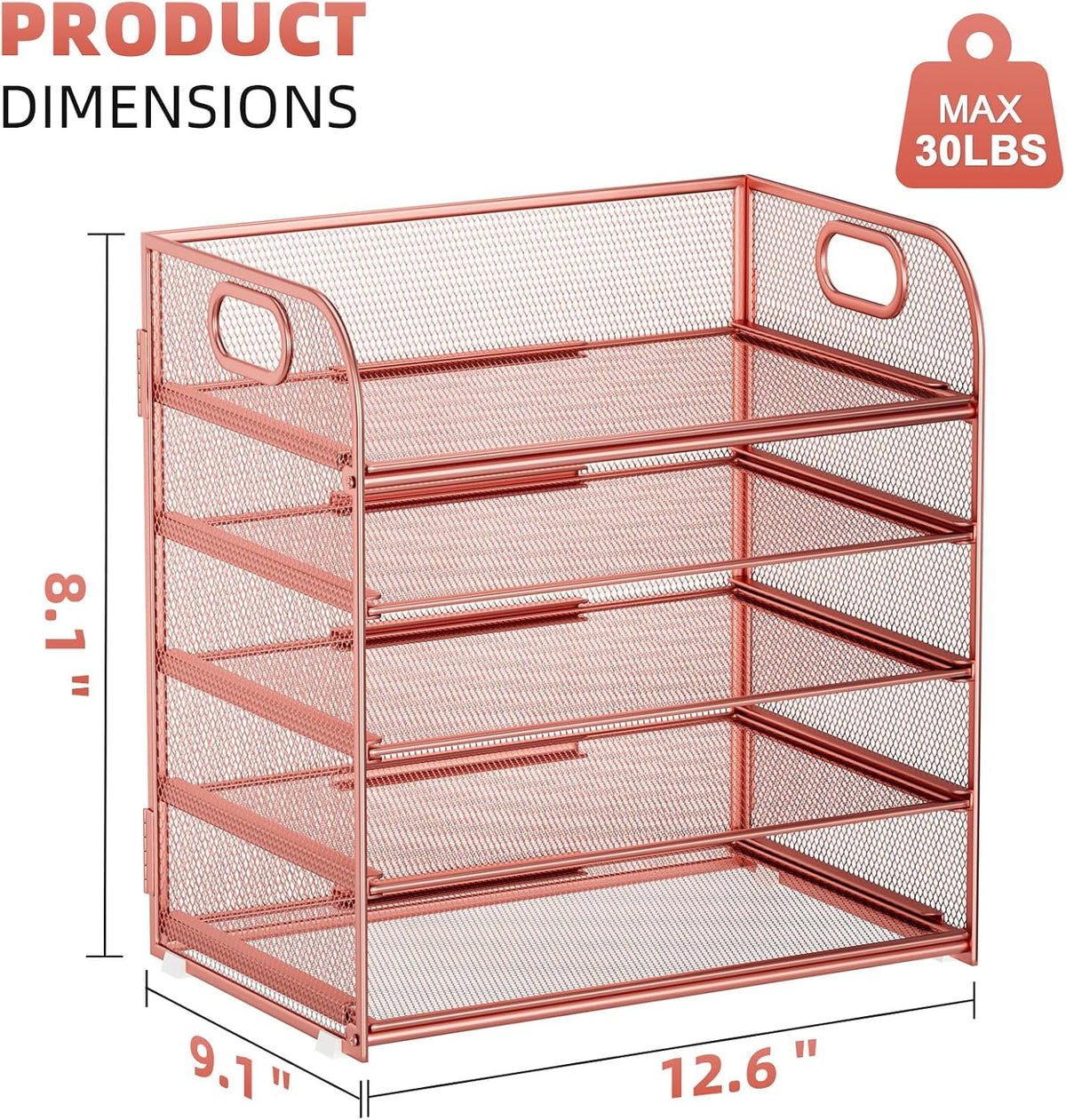 Marbrasse 5 Tier Paper Organizer Letter Tray, Mesh Desk File Organizer with Handle, Paper Sorter Desk Organizer for Home Office Supplies - Black, Adjustable