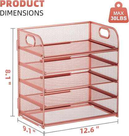 Marbrasse 5 Tier Paper Organizer Letter Tray, Mesh Desk File Organizer with Handle, Paper Sorter Desk Organizer for Home Office Supplies - Black, Adjustable
