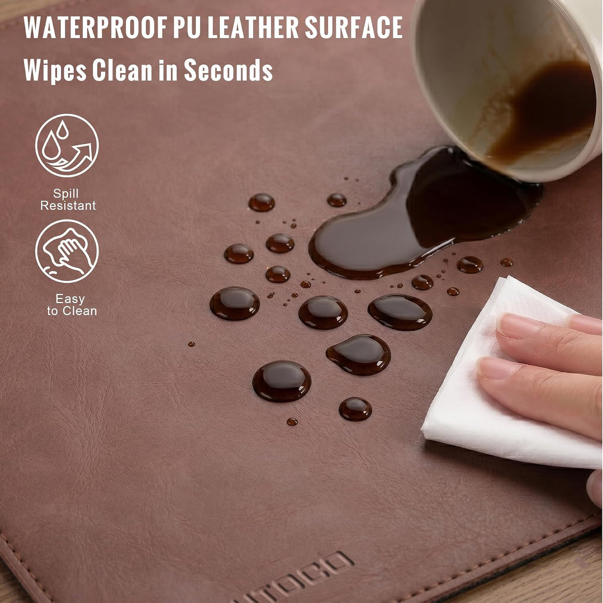 Cork Desk Mat 31.5"x15.7", Distressed PU Leather & Cloth Desk Pad