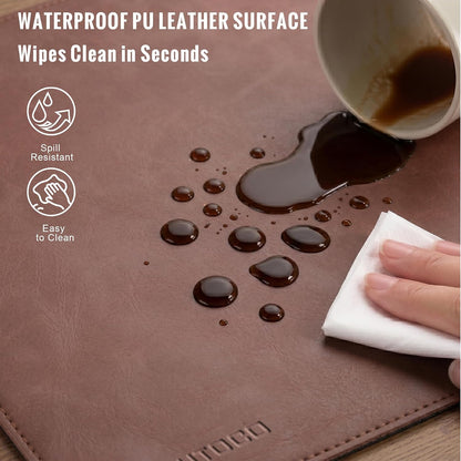 Cork Desk Mat 31.5"x15.7", Distressed PU Leather & Cloth Desk Pad