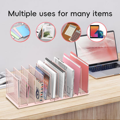 File Organizer for Desk, 5-Section Vertical File Sorter, Paper Holder Organizer Standing Metal File Folder for Office Home Classroom, Black
