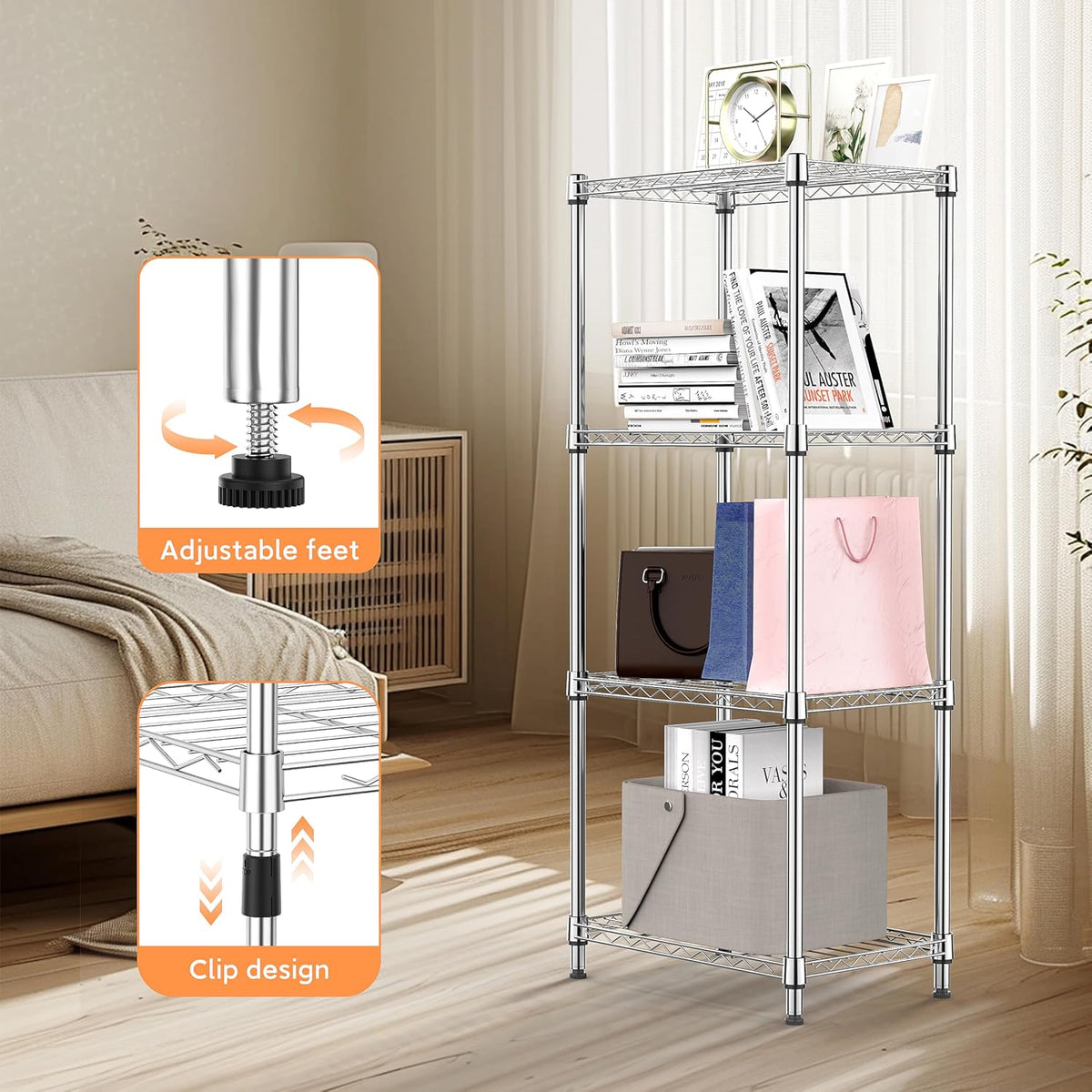 M MZG 450 lbs Steel Storage Shelving 3-Tier Utility Shelving Unit Steel Organizer Wire Rack for Home,Kitchen,Office (11.8" D x 17.7" W x 26.3" H) - Colors B
