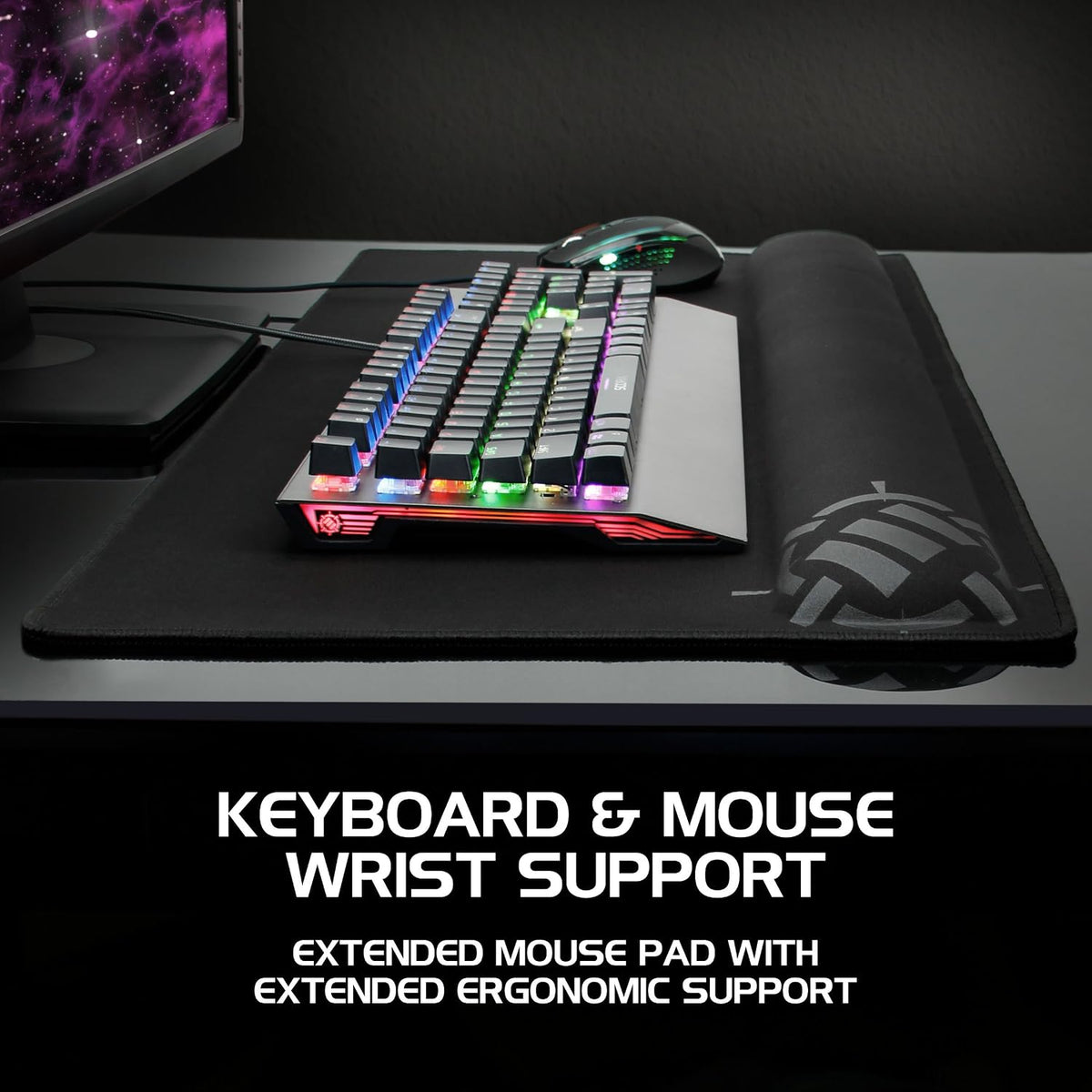 ENHANCE XXL Large Mouse Pad for Desk with 2XL Ergonomic Memory Foam Wrist Rest Support (31.5 x 13.78 x 1 inches) - Desk Pad with Anti-Fray Stitching & Soft Cushion Mat Surface, Designed in the U.S.