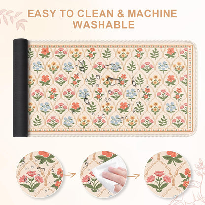 Desk Mat,Mouse Pad for Office Desk,35.4x15.7in,Pink Flowers