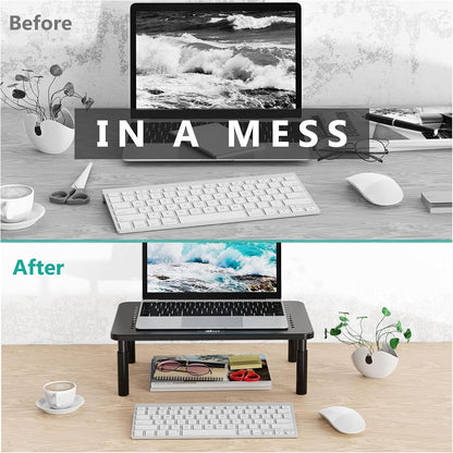 WALI Monitor Stand Riser with Drawer, Desk Organizers and Accessories for Computer, Printer, Laptop Stand for Home Office Supplies, (PTT005-B), 1 Pack, Black