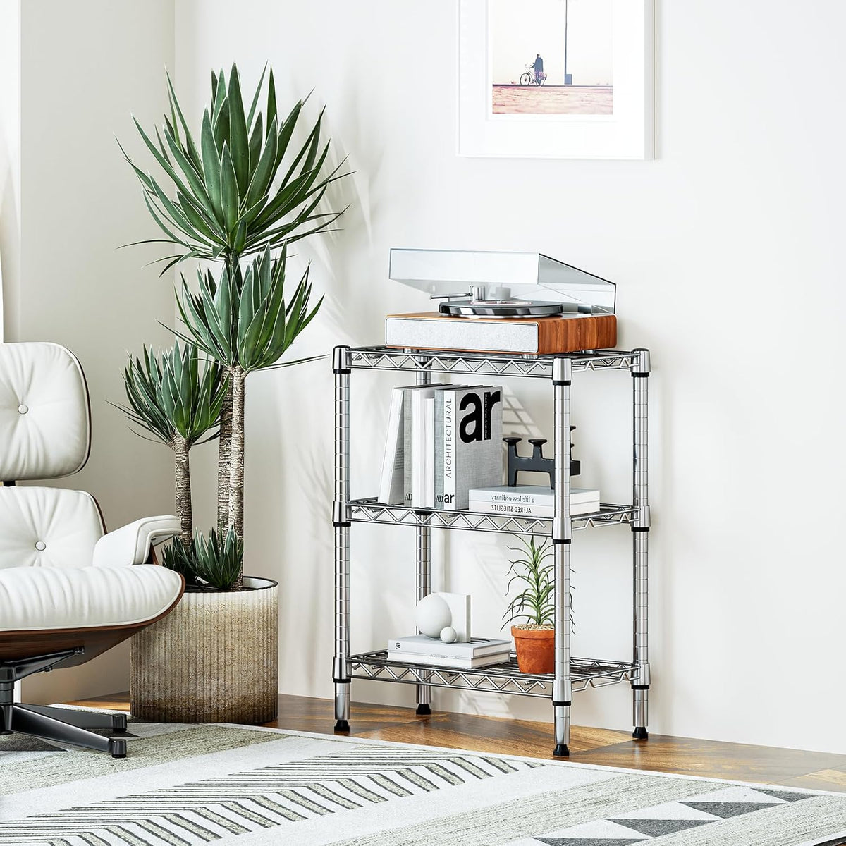 M MZG 450 lbs Steel Storage Shelving 3-Tier Utility Shelving Unit Steel Organizer Wire Rack for Home,Kitchen,Office (11.8" D x 17.7" W x 26.3" H) - Colors B