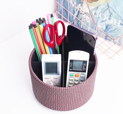 Round Leather Art Supply Organizer,Remote Control Holder,360 Degree Rotating,Multi-Functional Pencil Holder,4 Compartments Desktop Stationary Organizer(1-Blue Bird) - Colors C