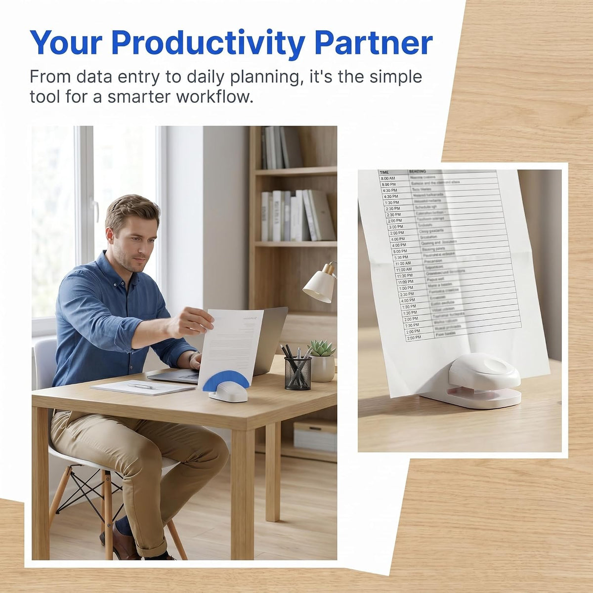 Paper Holder for Typing, White Typing Stand Document Holder with Weighted Base and Clip, Compact Paper Stand for Desk When Typing, Copy Holder for Notes, Forms and Office Work