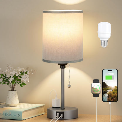 Dicoool Bedside Table Lamp for Bedroom - Small Desk Lamp with USB Ports