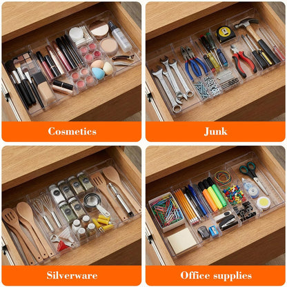 Briwooody 1 Pcs Large Expandable Acrylic Drawer Organizers, Grid Adjustable Drawer, Dividers Organizer for Desk, Makeup, Jewelry, Office, Kitchen Supplies (Clear,11 Compartments)