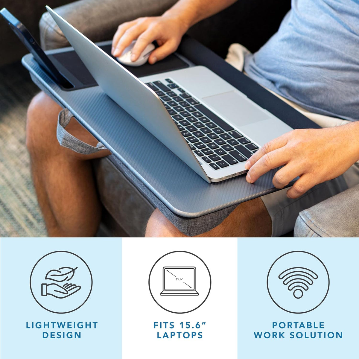LAPGEAR Home Office Pro Lap Desk with Wrist Rest, Mouse Pad, and Phone Holder - Black Carbon - Fits up to 15.6 Inch Laptops - Style No. 91598