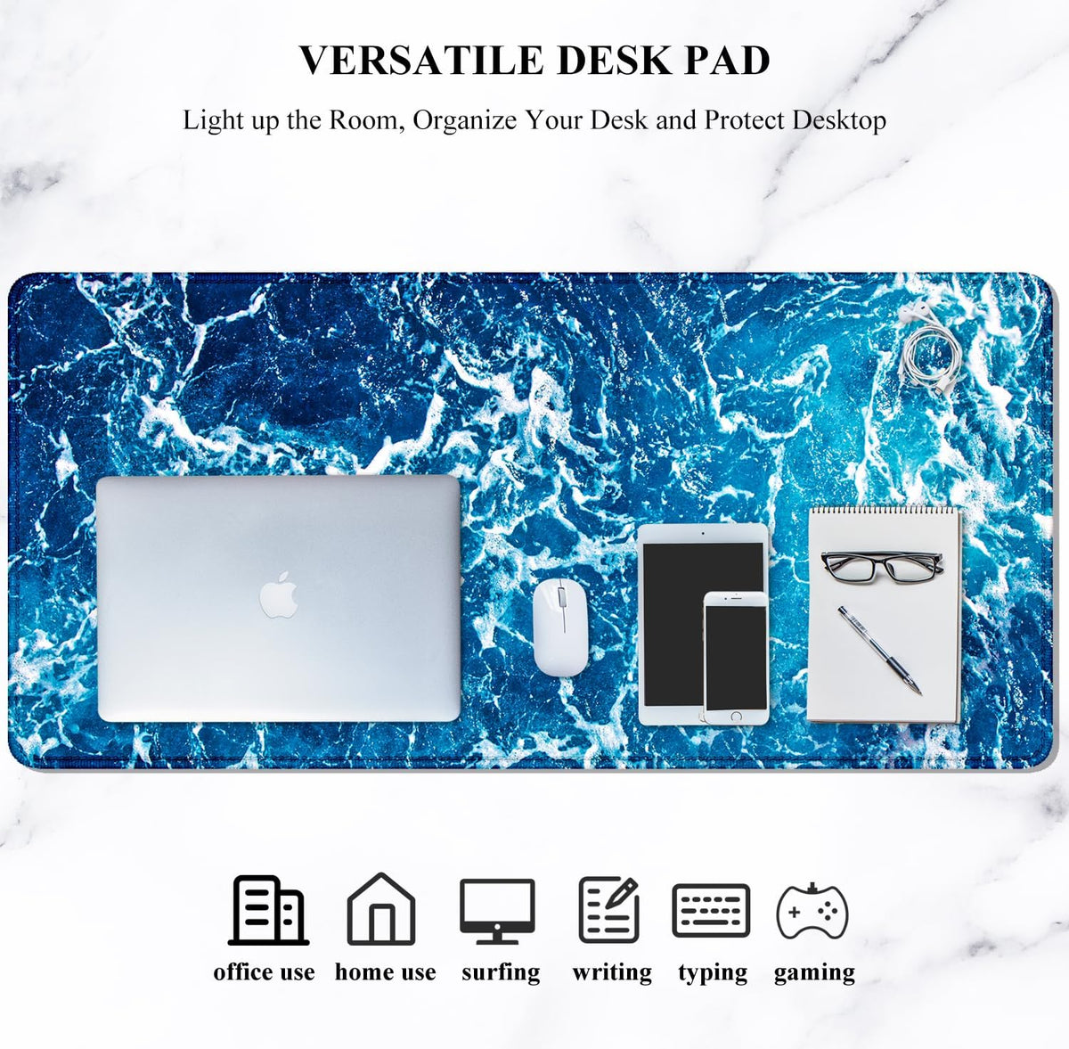 Auhoahsil Desk Mat, Ultra Large Mouse Pad, XXL Gaming Mousepad, Green Tropical Leaves Deskpad, Big Extended Full Size Mouse Pad, Desktop Desk Matt for Keyboard, Laptop & Computer, 35.5 x 15.7 in - Colors B