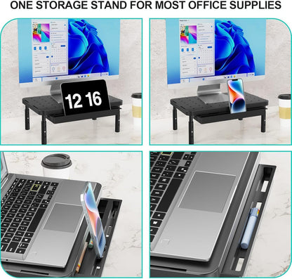 WALI Monitor Stand Riser with Drawer, Desk Organizers and Accessories for Computer, Printer, Laptop Stand for Home Office Supplies, (PTT005-B), 1 Pack, Black