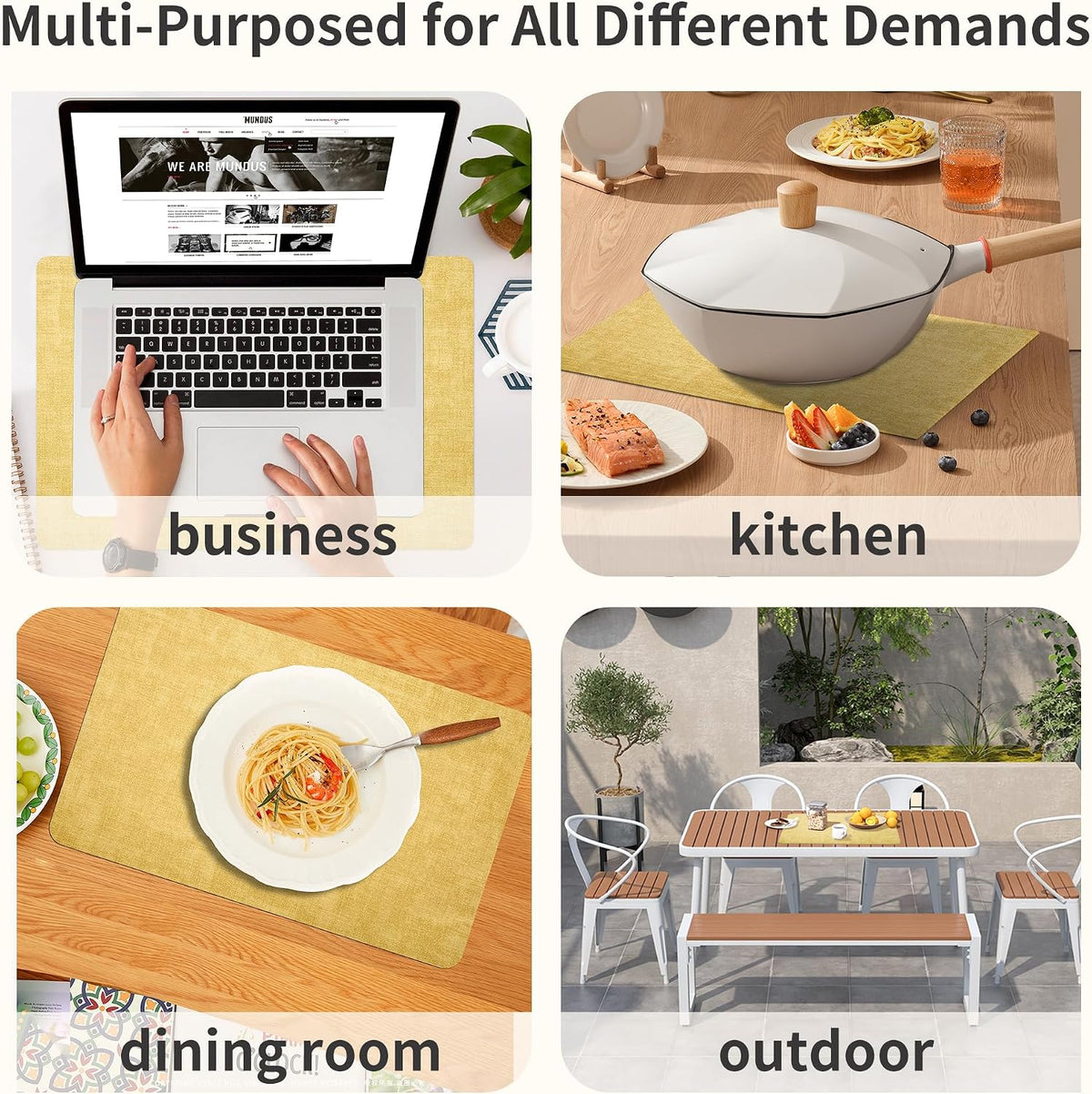 Maxpearl Faux Leather Placemats Set of 6 - Waterproof - Wipe Clean - Heat Resistant - Anti Slip Dining Table Place Mats, Suitable for Indoor & Outdoor Use, 17’’×12’’, Beige