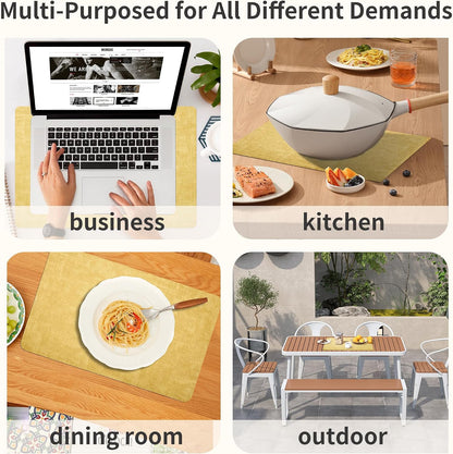 Maxpearl Faux Leather Placemats Set of 6 - Waterproof - Wipe Clean - Heat Resistant - Anti Slip Dining Table Place Mats, Suitable for Indoor & Outdoor Use, 17’’×12’’, Beige