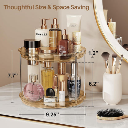 LAMU 2 Tier Lazy Susan Turntable Organizer 9.25'' Rotating Spice Rack Organization for Cabinet, Kitchen, Pantry, Countertop, Bathroom, Vanity, Medicine Cabinet Organizer, Clear