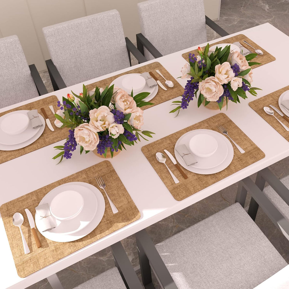 Maxpearl Faux Leather Placemats Set of 6 - Waterproof - Wipe Clean - Heat Resistant - Anti Slip Dining Table Place Mats, Suitable for Indoor & Outdoor Use, 17’’×12’’, Beige