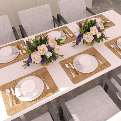 Maxpearl Faux Leather Placemats Set of 6 - Waterproof - Wipe Clean - Heat Resistant - Anti Slip Dining Table Place Mats, Suitable for Indoor & Outdoor Use, 17’’×12’’, Beige
