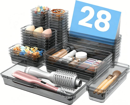 A-LuGei 【Military Grade】 Drawer Organizer, 【𝟱𝗦𝗶𝘇𝗲】 Makeup organizer, 【Holds 177 Items】 Bathroom Organizers and Storage, Organization and Storage, Desk Drawer Organizer for Vanity (Clear)