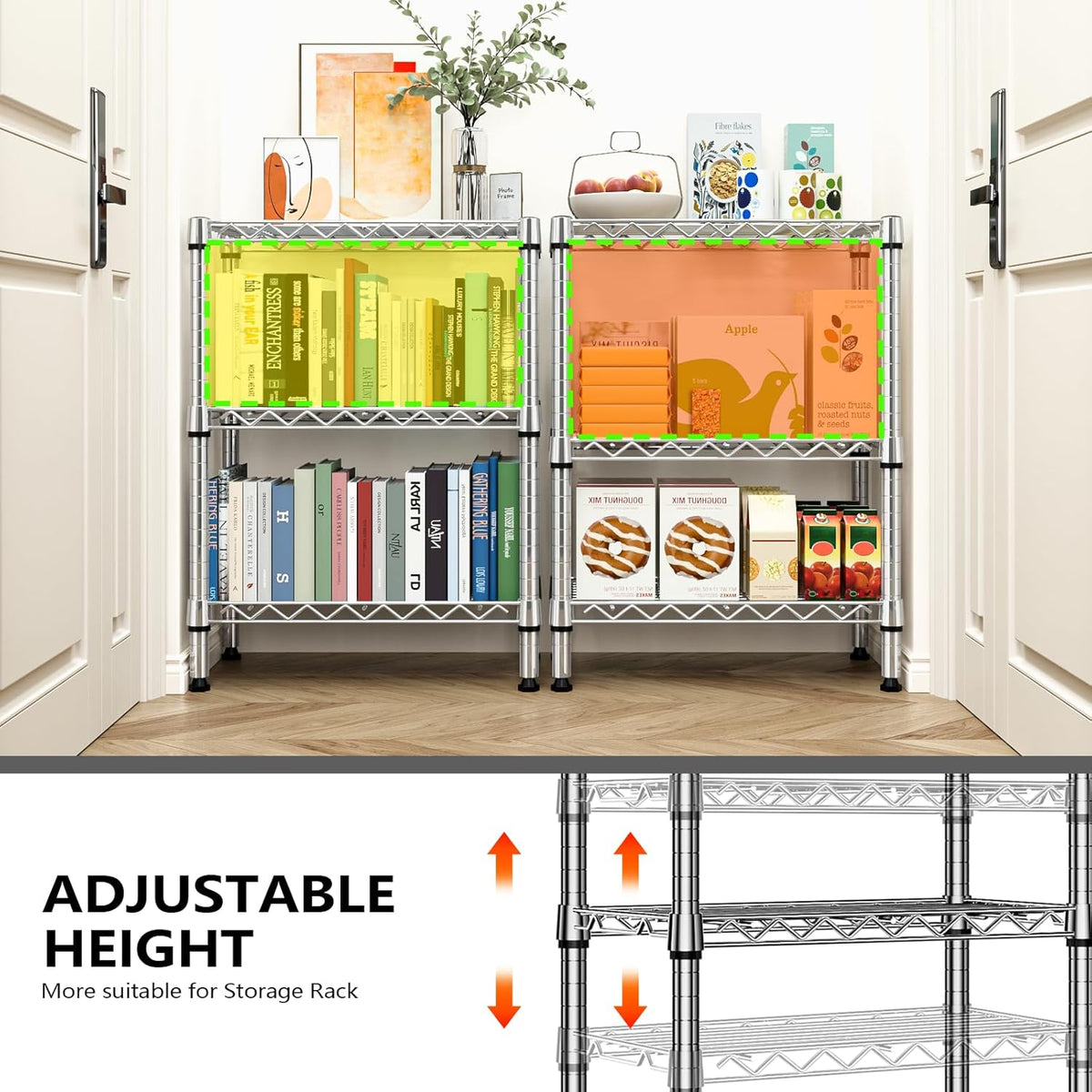 M MZG 450 lbs Steel Storage Shelving 3-Tier Utility Shelving Unit Steel Organizer Wire Rack for Home,Kitchen,Office (11.8" D x 17.7" W x 26.3" H) - Colors B