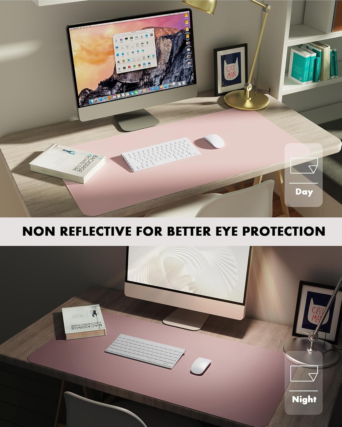 Double-Sided Desk Pad, 31.5"x15.7"Leather Desk Mat, Eco Cork Desk Pad Protector,Large Mouse Pad,Waterproof Desk Blotter for Office/Home(Coffee)