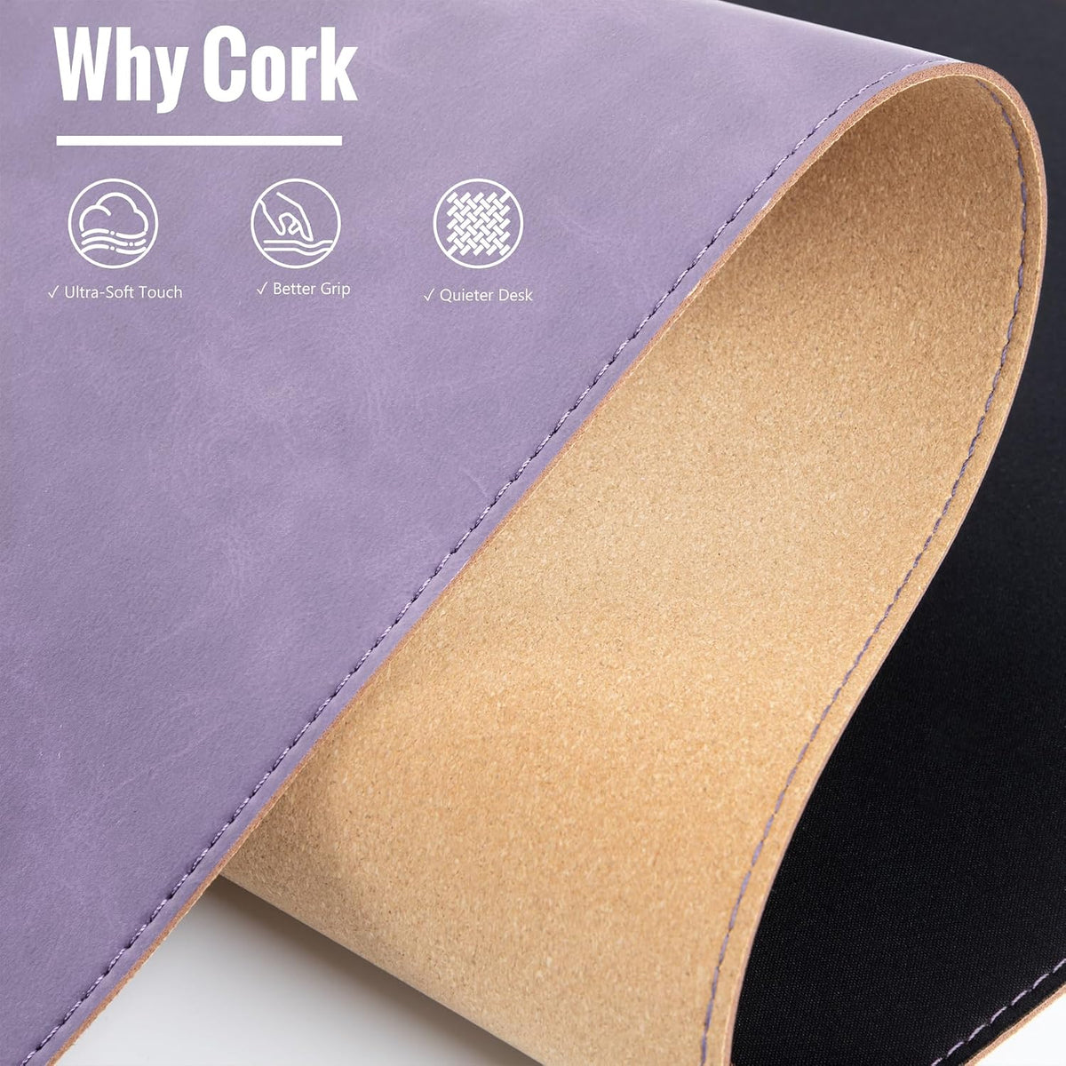 Cork Desk Mat 31.5"x15.7", Distressed PU Leather & Cloth Desk Pad