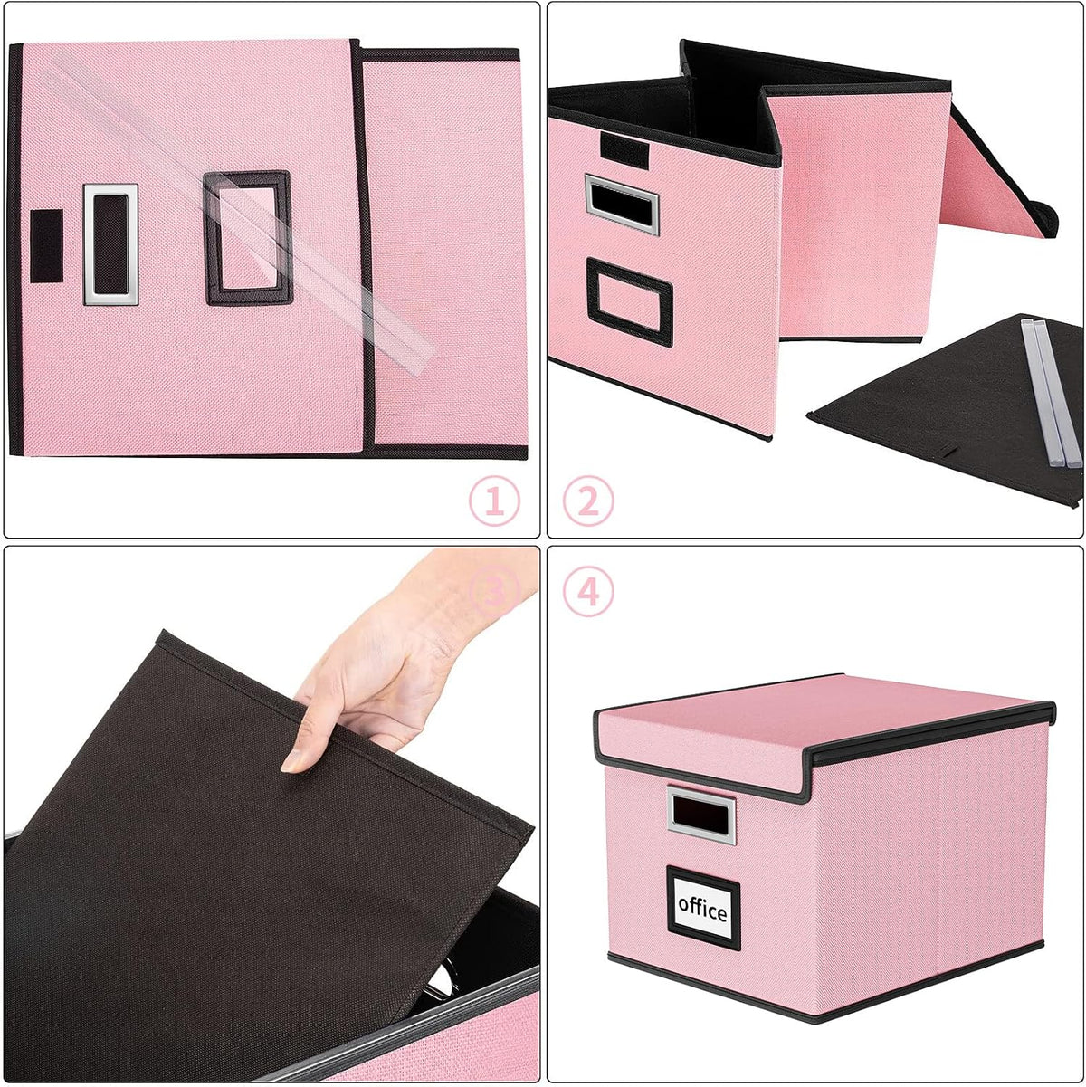 Upgraded Portable File Organizer Box with Lid, Collapsible Linen Hanging Filing Storage Boxes with Plastic Slides, Decorative Home/Office Filing System Box for File and Folders Storage (Gray)