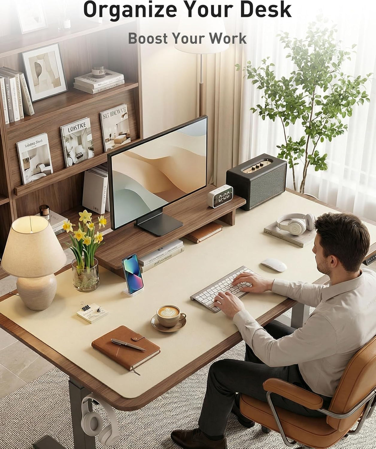 Aothia Leather Office Desk Pad Protector, Non-Slip PU Leather Desk Blotter, Waterproof Laptop Writing Mouse Pad for Office and Home, Black, 31.5" x 15.7" - Colors B