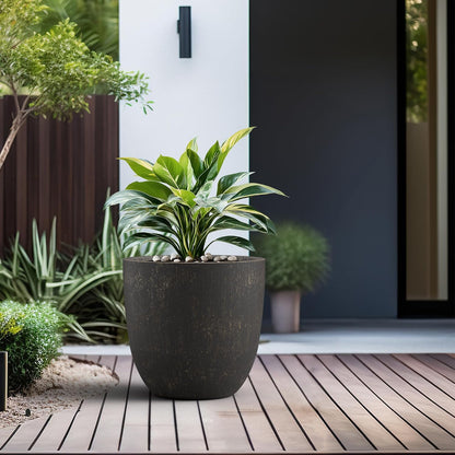 Kante 8.9" H x 10" W Small Concrete Planter, Compact Desktop Plant Pot with Drainage Hole & Rubber Plug – Lightweight Breathable Cement Container for Succulents, Cactus, Herbs, Indoor Outdoor, Gift