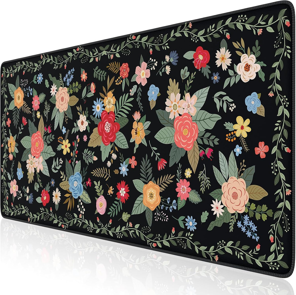 Desk Mat,Mouse Pad for Office Desk,35.4x15.7in,Pink Flowers