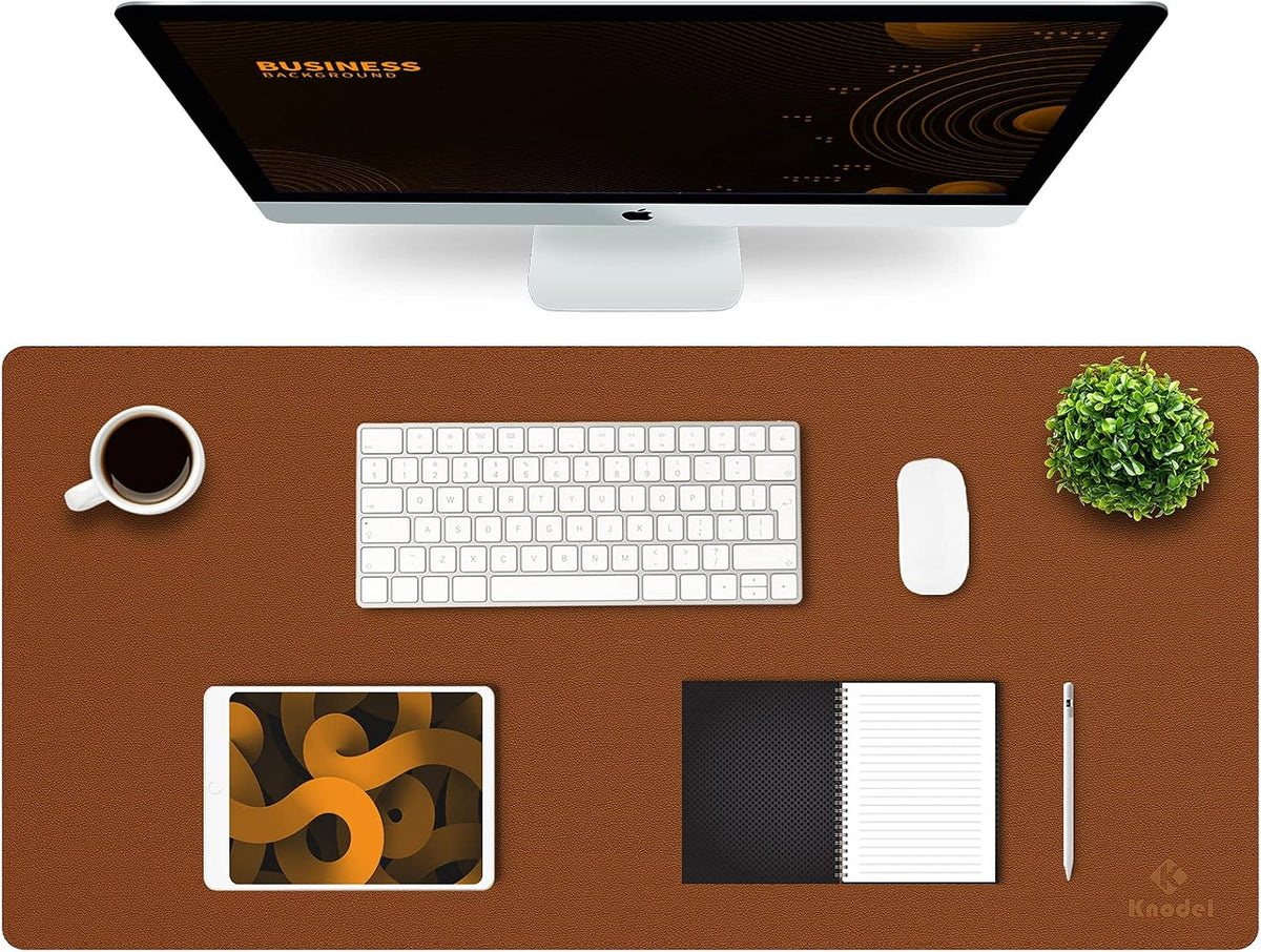 K KNODEL Large Office Leather Desk Mat, Mouse and Keyboard Pad, Computer and Laptop Mat, Desktop Protector and Cover, Writing Pad and Blotter (31.5"x15.7", Black)