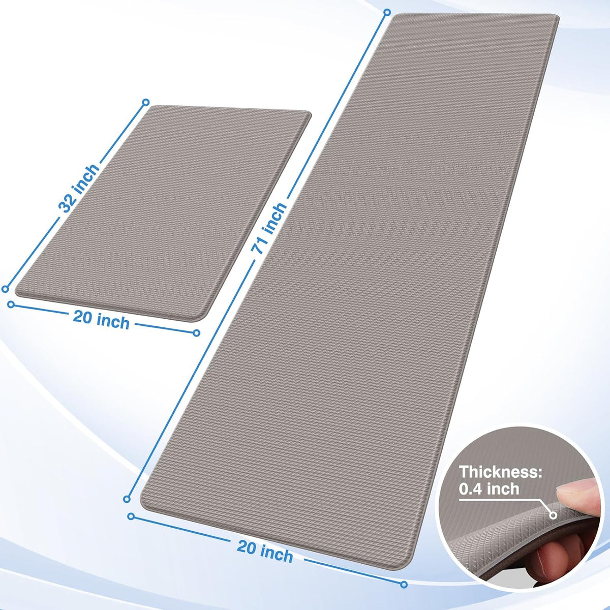 StepRite Kitchen Mats, 2PCS Kitchen Rugs, Cushioned Anti Fatigue Kitchen Mats for Floor, Non-Slip Standing Desk Mat, Waterproof Kitchen Rug Set for Kitchen, Floor, Office, 17.3"x30"+17.3"x47", Black