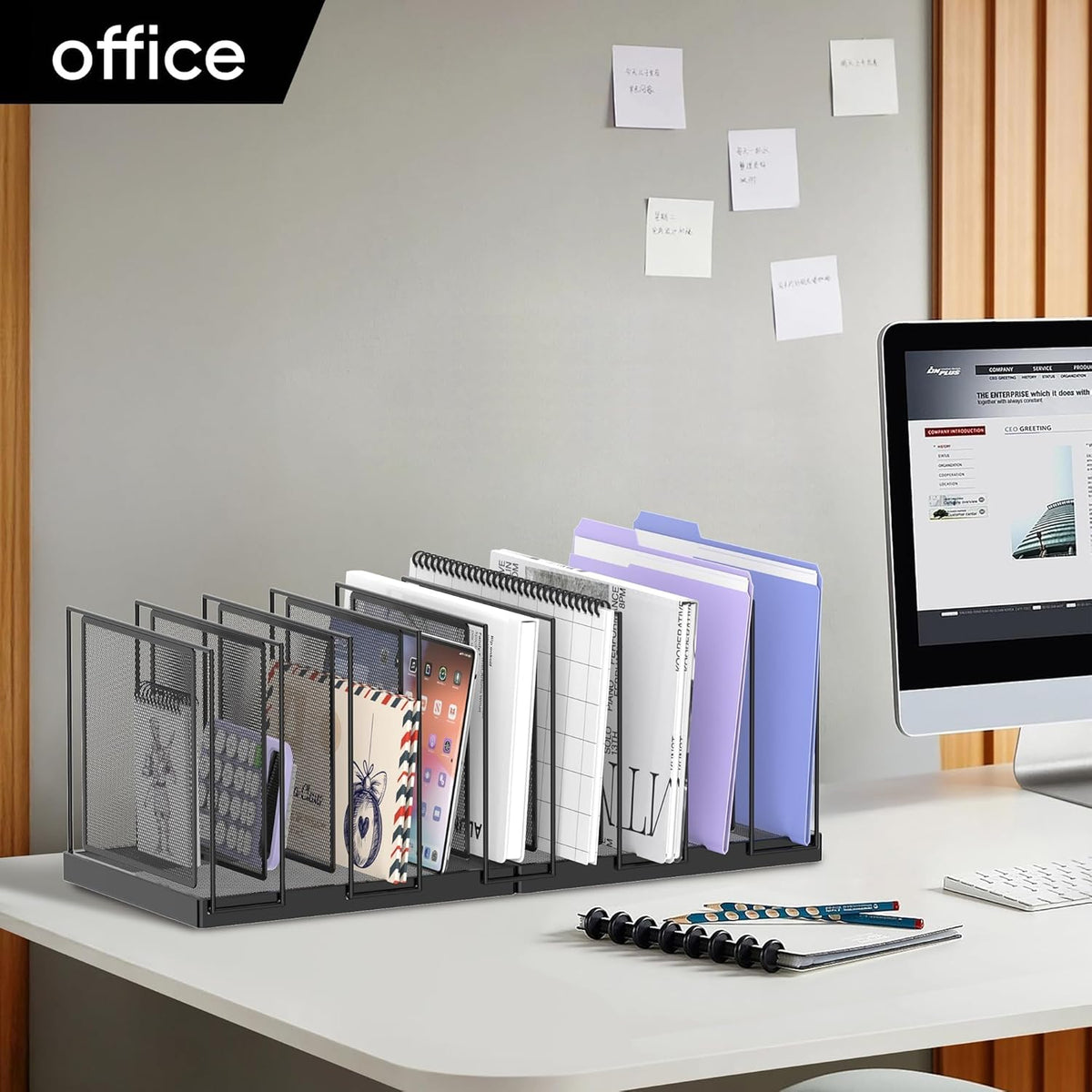 File Organizer for Desk, 5-Section Vertical File Sorter, Paper Holder Organizer Standing Metal File Folder for Office Home Classroom, Black