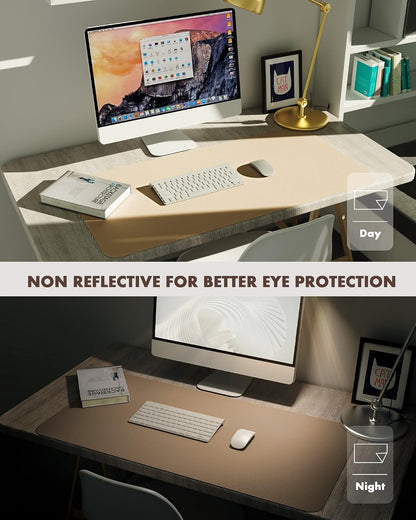 Double-Sided Desk Pad, 31.5"x15.7"Leather Desk Mat, Eco Cork Desk Pad Protector,Large Mouse Pad,Waterproof Desk Blotter for Office/Home(Coffee)