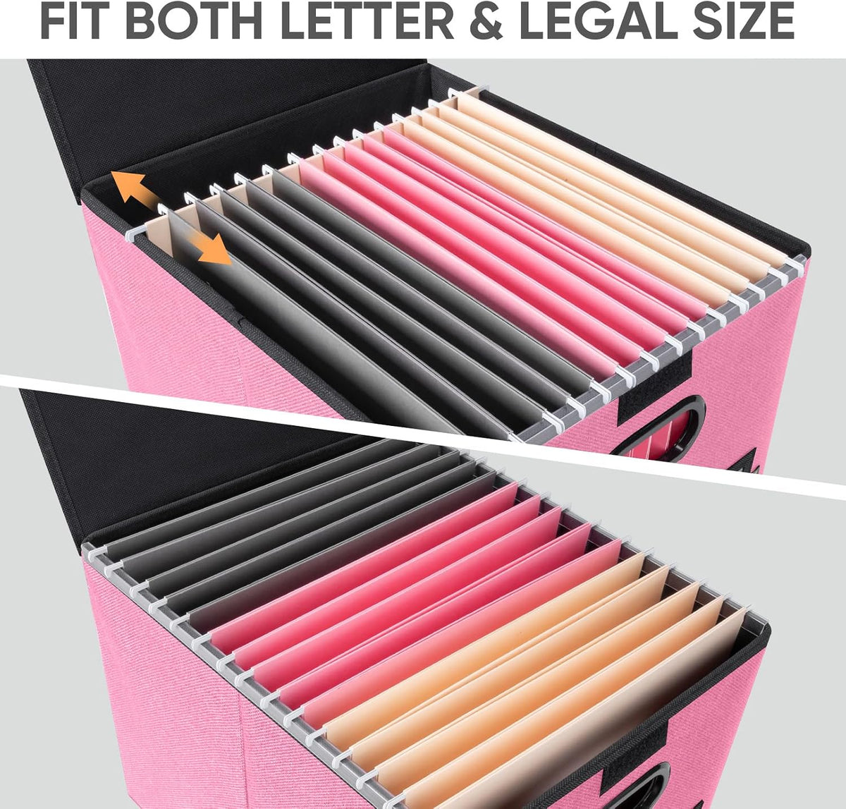 BALEINE File Organizer Box with Lid, Collapsible File Folder Organizer with Plastic Slide, Hanging File Folder Box for Office Document Storage (Black)
