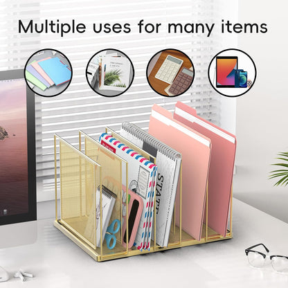File Organizer for Desk, 5-Section Vertical File Sorter, Paper Holder Organizer Standing Metal File Folder for Office Home Classroom, Black