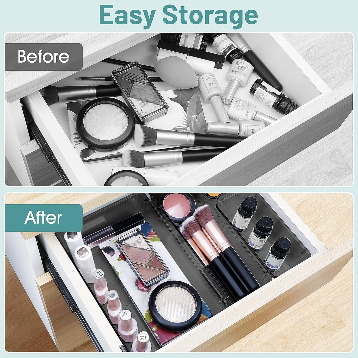WOWBOX 25 PCS Clear Plastic Drawer Organizer Set, 4 Sizes Desk Drawer Divider Organizers and Storage Bins for Makeup, Jewelry, Gadgets for Kitchen, Bedroom, Bathroom, Office