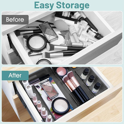 WOWBOX 25 PCS Clear Plastic Drawer Organizer Set, 4 Sizes Desk Drawer Divider Organizers and Storage Bins for Makeup, Jewelry, Gadgets for Kitchen, Bedroom, Bathroom, Office