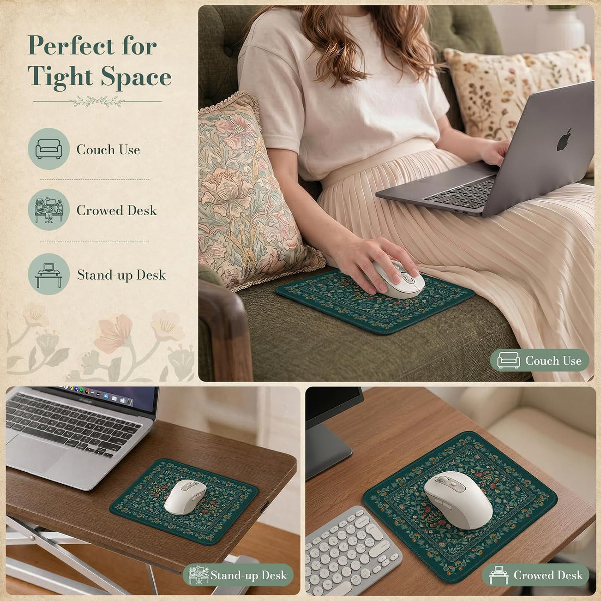 iCasso Desk Mat for Keyboard and Mouse, Large Mouse Pad, Desk Pad Mat, Anti-Slip Big Mousepad with Stitched Edges for Computer Desktop(Deep Green)