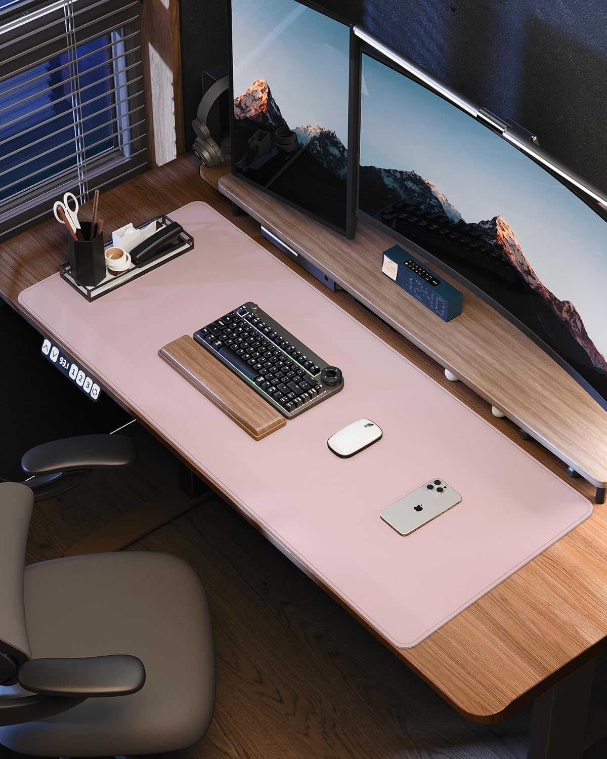 AFIING Large Desk Mat 55" x 24" - PU Leather Desk Pad Protector, Waterproof Non-Slip Extended Mouse Pad for Office Desk, Keyboard, Laptop and Home Workspace (Black)