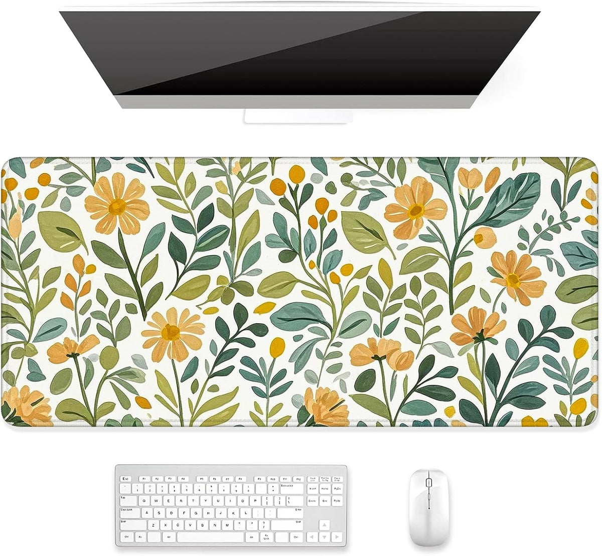 Auhoahsil Desk Mat, Ultra Large Mouse Pad, XXL Gaming Mousepad, Green Tropical Leaves Deskpad, Big Extended Full Size Mouse Pad, Desktop Desk Matt for Keyboard, Laptop & Computer, 35.5 x 15.7 in - Colors B