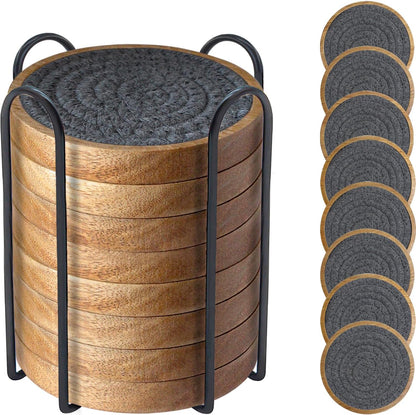 Wood Coasters for Drinks, Eykao Absorbent Coaster Sets of 5, Woven Drink Coasters for Coffee Table, Housewarming Gift for Farmhouse Home Decor,4 inches